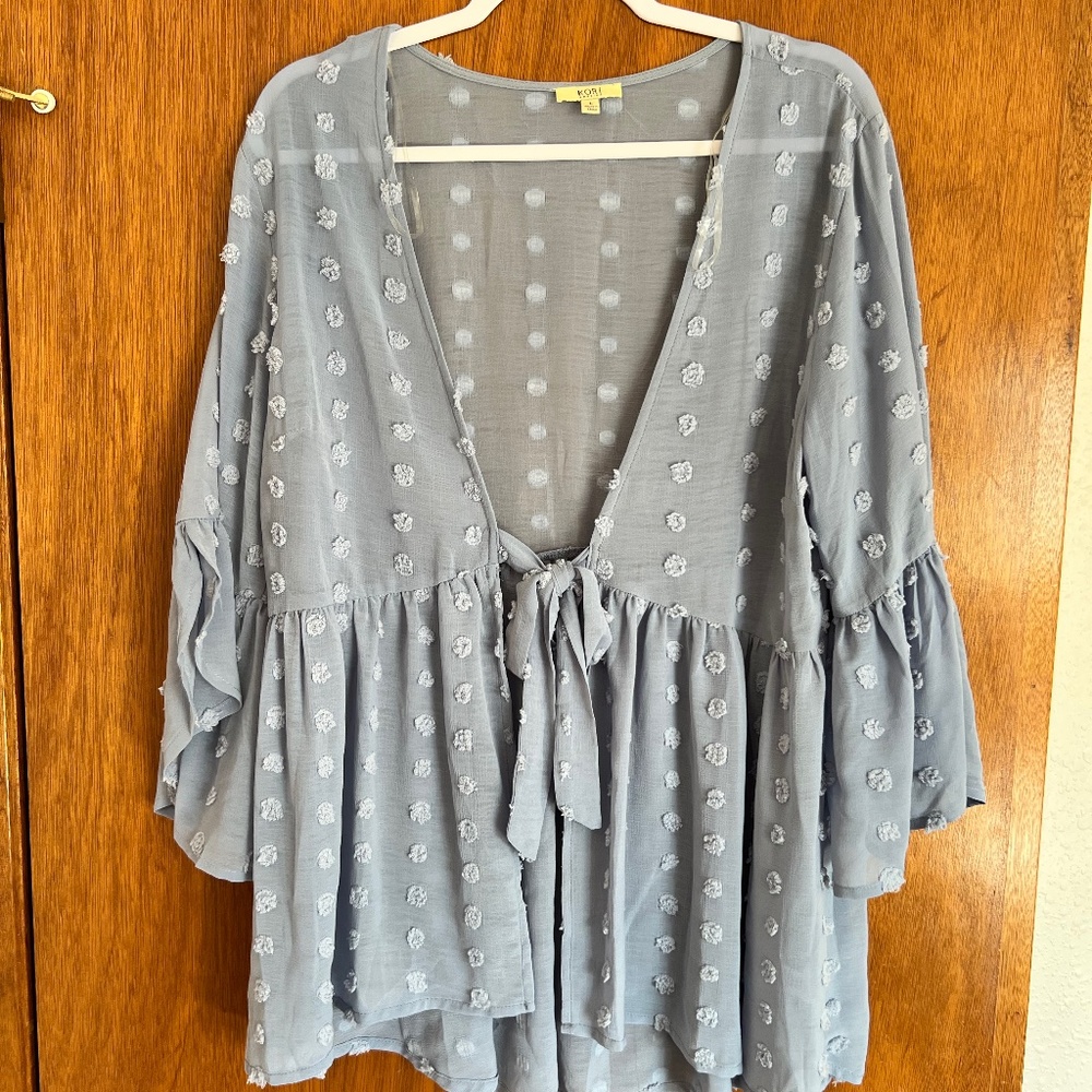 Dusty blue split sleeve sheer top